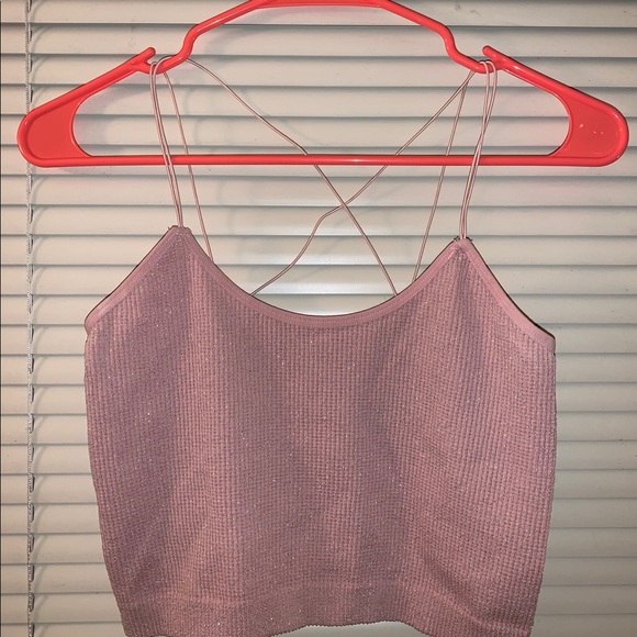 Cross back Pink Glittery crop top Y2K - Picture 3 of 4